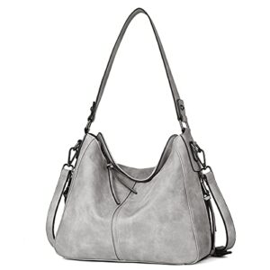 CLUCI Purses and Handbags for Women Leather Hobo Tote Fashion Ladies Crossbody Large Bucket Shoulder Bag Vintage Two Toned Grey and Women Wallet Large Capacity Leather Zipper Bundles