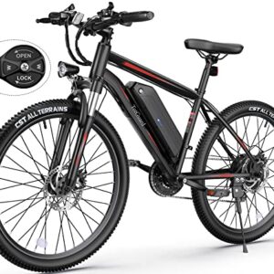 Wooken Electric Bike, Electric Bike for Adults 27.5'' E-Bikes with 500W Motor, 21.6MPH Mountain Bike with Lockable Suspension Fork, Removable Battery, Professional 21 Speed Gears Bicycle (Red)