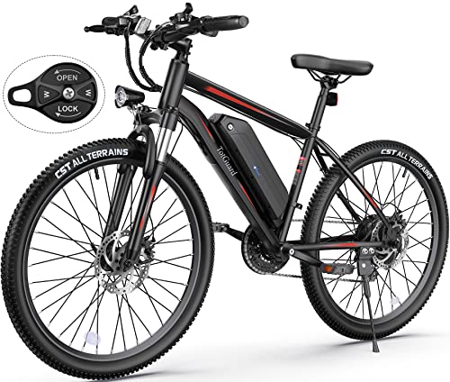 Wooken Electric Bike, Electric Bike for Adults 27.5'' E-Bikes with 500W Motor, 21.6MPH Mountain Bike with Lockable Suspension Fork, Removable Battery, Professional 21 Speed Gears Bicycle (Red)