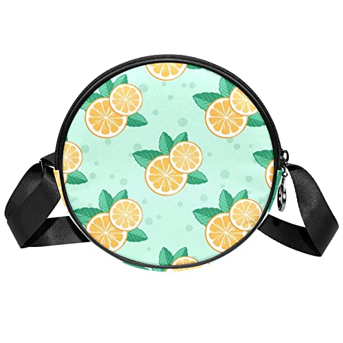 Orange Slice And Mint Crossbody Bag for Women Teen Girls Round Canvas Shoulder Bag Purse Tote Handbag Bag