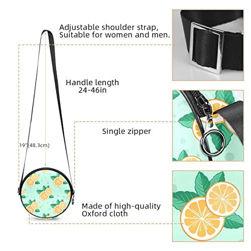 Orange Slice And Mint Crossbody Bag for Women Teen Girls Round Canvas Shoulder Bag Purse Tote Handbag Bag