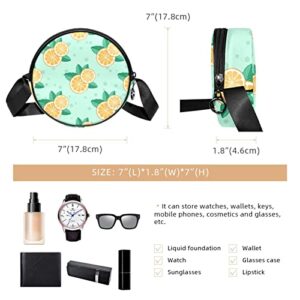 Orange Slice And Mint Crossbody Bag for Women Teen Girls Round Canvas Shoulder Bag Purse Tote Handbag Bag