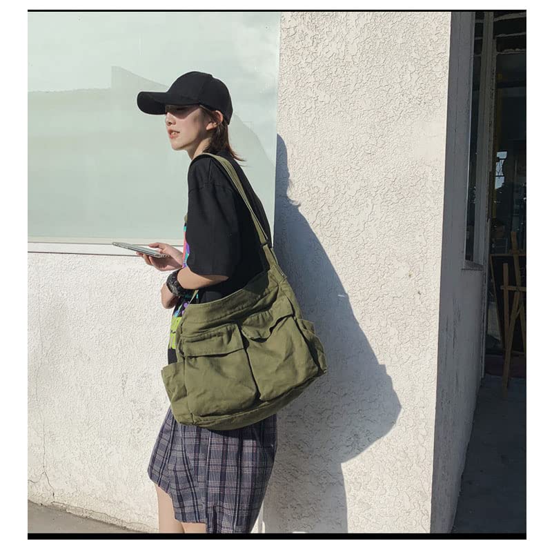 Tote bag for woman casual canvas bag female large capacity handbag female student shoulder bag(Green)