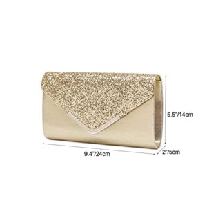 LAM GALLERY Sparkling Evening Clutch Handbag Bling Wedding Bride Purse Glitter Chain Shoulder Crossbody Bag - Gold