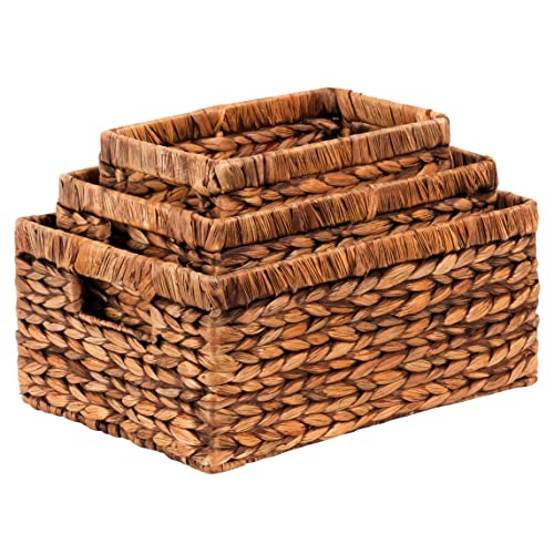 CENBOSS Woven Storage Baskets (Brown Wash, Set of 3 Sizes)