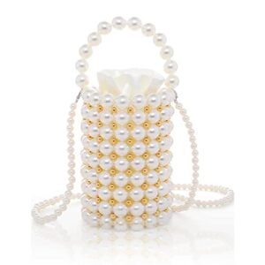 BABEYOND Women Pearl Clutch Purse - Bucket Beaded Bridal Evening Bag Formal Shoulder Bag with Inner Bag for Party Wedding