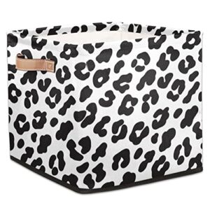 black leopard print storage basket bins for organizing pantry/shelves/office/girls room, animal skin storage cube box with handles collapsible toys organizer 13×13