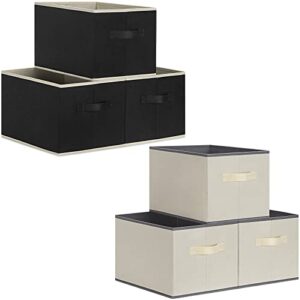 asxsonn fabric storage bins set of 6, large storage baskets for shelves with reinforced handles, black & beige