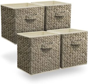 sorbus fabric storage cubes 11 inch – big sturdy collapsible storage bins with dual handles – foldable baskets for organizing -decorative storage baskets for shelves | home & office use -4 pack| beige