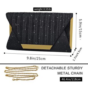 Clutch Purses for Women Wedding Evening Bags, Sparkly Envelope Bride Clutches - Formal Party Handbags with Detachable Chain