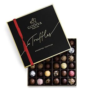 godiva chocolatier signature truffles gift box with red ribbon – 36 piece assorted milk, white and dark chocolate truffles with gourmet fillings – unique gift for chocolate lovers