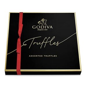 Godiva Chocolatier Signature Truffles Gift Box with Red Ribbon – 36 Piece Assorted Milk, White and Dark Chocolate Truffles with Gourmet Fillings - Unique Gift for Chocolate Lovers