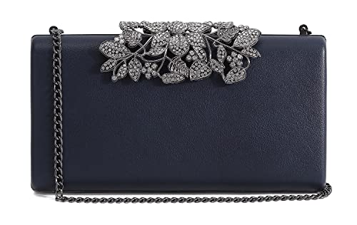 PEEPTOE EVENING Women Leather Evening Clutch Bags Formal Party Clutches Wedding Purses Cocktail Prom Blue