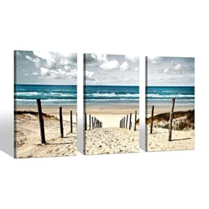 coastal beach wall art bedroom: 3 pieces ocean picture seaside painting print on seascape artwork for living room bathroom decor(16×26)