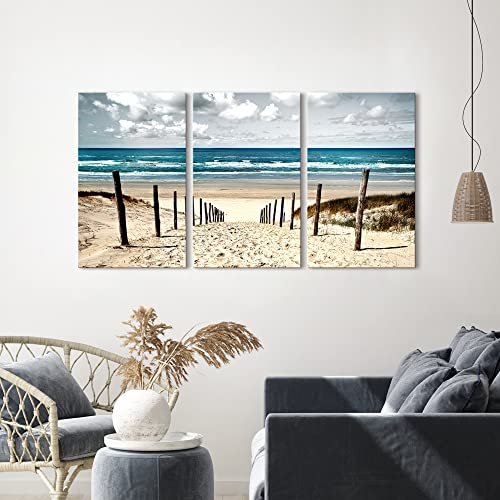 Coastal Beach Wall Art Bedroom: 3 Pieces Ocean Picture Seaside Painting Print on Seascape Artwork for Living Room Bathroom Decor(16x26)