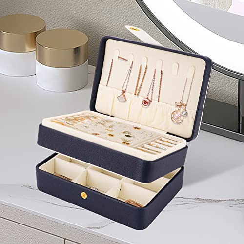 Jewelry Organizer Box, Number-one 3 Layers Medium Travel Jewelry Case PU Leather Portable Jewellery Box Gift for Women Girls Girlfriend, Storage Holder for Rings Earring Necklace Bracelet Watches,Blue