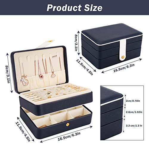 Jewelry Organizer Box, Number-one 3 Layers Medium Travel Jewelry Case PU Leather Portable Jewellery Box Gift for Women Girls Girlfriend, Storage Holder for Rings Earring Necklace Bracelet Watches,Blue