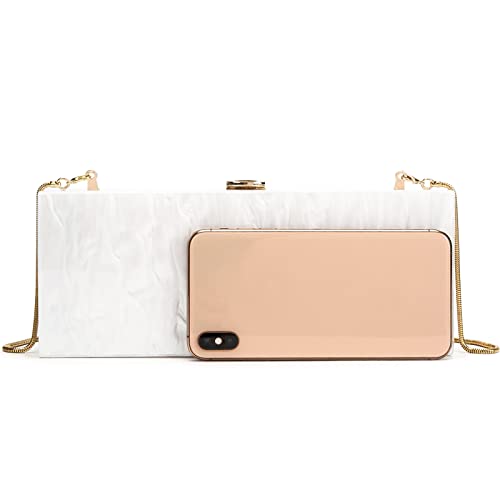 Acrylic Clutch Evening Bag Long Pearl Acrylic Clutch Purse Handbag for Dinner Party Wedding iPhone White