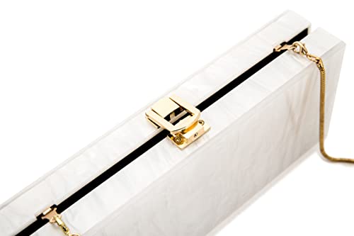 Acrylic Clutch Evening Bag Long Pearl Acrylic Clutch Purse Handbag for Dinner Party Wedding iPhone White