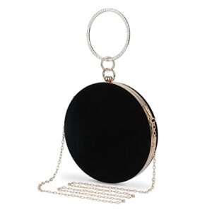 selighting round velvet clutch purses for women evening bags formal wedding purse prom cocktail party clutch hand bag black