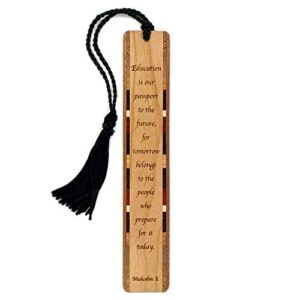malcolm x education quote engraved wooden bookmark – also available with personalization – made in the usa