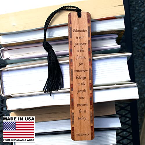 Malcolm X Education Quote Engraved Wooden Bookmark - Also Available with Personalization - Made in The USA