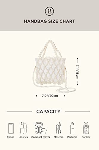 BABEYOND Women Pearl Clutch Purse - Bucket Beaded Bridal Evening Bag Formal Reticulated Bag with Inner Bag for Party Wedding