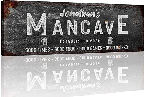 TAILORED CANVASES Man Cave Wall Sign - Personalized Mancave Wall Art Decor for Men, Guys - Custom Decoration for Home Bar, Entertainment Room, Game Room and Basement - Rustic Decoration 36x12in