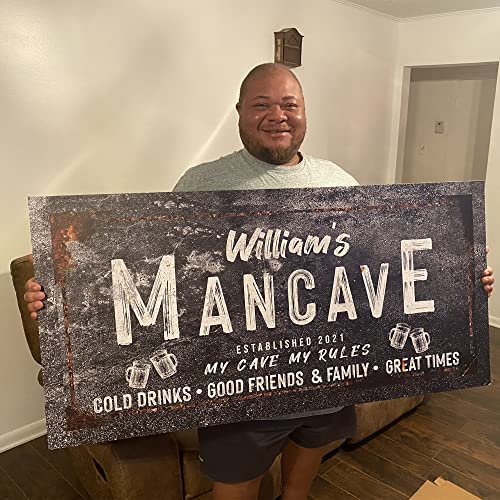 TAILORED CANVASES Man Cave Wall Sign - Personalized Mancave Wall Art Decor for Men, Guys - Custom Decoration for Home Bar, Entertainment Room, Game Room and Basement - Rustic Decoration 36x12in