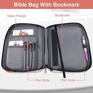 Bible Covers for Women, Book Carrying Case Bible Bag with Bookmark and Protective with Handle and Zipper Pocket - Holds & Protects Standard 10.2" Bibles(Brown)