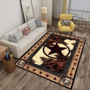 Rustic Western Texas Star Wood Panel Art Modern Area Rugs Non-Slip Throw Rugs Floor Carpet Runner Rugs Doormat Home Decor for Kitchen Bedroom Living Room 5'x7'