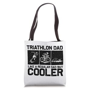 funny triathlon design for men dad swim bike run triathletes tote bag