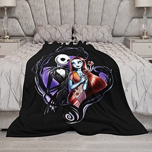 Longhui Christmas Cartoon Nightmare Blanket Halloween Movie Flannel Throw Blanket for Couch Sofa Decor Cozy Warm Bed Blankets for Kids Adults 50inchx40inch, Black