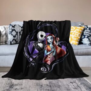 Longhui Christmas Cartoon Nightmare Blanket Halloween Movie Flannel Throw Blanket for Couch Sofa Decor Cozy Warm Bed Blankets for Kids Adults 50inchx40inch, Black