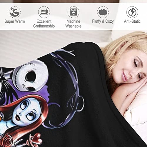 Longhui Christmas Cartoon Nightmare Blanket Halloween Movie Flannel Throw Blanket for Couch Sofa Decor Cozy Warm Bed Blankets for Kids Adults 50inchx40inch, Black