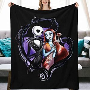 Longhui Christmas Cartoon Nightmare Blanket Halloween Movie Flannel Throw Blanket for Couch Sofa Decor Cozy Warm Bed Blankets for Kids Adults 50inchx40inch, Black