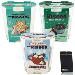 hershey scented candle variety pack of 3 – sugar cookie candle, hershey kisses and hot cocoa scented candles – bundle with ballard products car air freshener