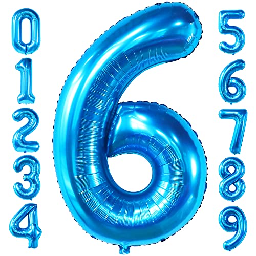 Giant, Blue Number 6 Balloon - 40 Inch | Blue 6 Balloon Number for Shark Balloons, Shark Birthday Decorations | 6th Birthday Balloon, 6th Birthday Decorations for Boys | 6 Balloons for Birthday Boy