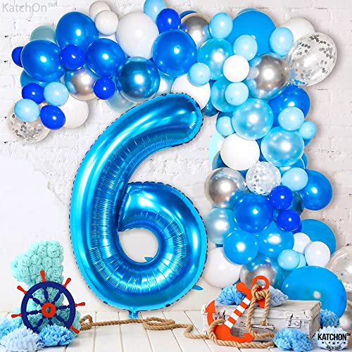 Giant, Blue Number 6 Balloon - 40 Inch | Blue 6 Balloon Number for Shark Balloons, Shark Birthday Decorations | 6th Birthday Balloon, 6th Birthday Decorations for Boys | 6 Balloons for Birthday Boy