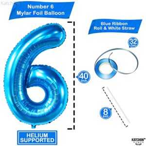 Giant, Blue Number 6 Balloon - 40 Inch | Blue 6 Balloon Number for Shark Balloons, Shark Birthday Decorations | 6th Birthday Balloon, 6th Birthday Decorations for Boys | 6 Balloons for Birthday Boy