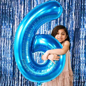 Giant, Blue Number 6 Balloon - 40 Inch | Blue 6 Balloon Number for Shark Balloons, Shark Birthday Decorations | 6th Birthday Balloon, 6th Birthday Decorations for Boys | 6 Balloons for Birthday Boy