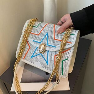 Nhicdns Rhinestone Crossbody Evening Bag for Women Glitter Clutch Purses Wedding Party Top Handle Satchel Bag Silver