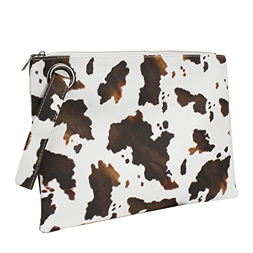 Mily Oversized Clutch Bag Purse Envelop Clutch Chain Tote Shoulder Bag Handbag Foldover Pouch (6217+Cow)