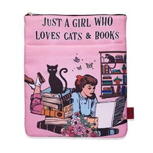just a girl who loves cats books book covers, book sleeve with zipper, book nerd gifts, 11×8.5 inch, washable fabric