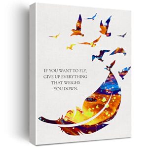 If You Want To Fly Give Up Everything That Weighs You Down Watercolor Canvas Painting Birds Feather Prints for Home Wall Art Decor Framed Artwork Gifts(12x15 )