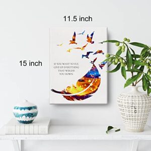 If You Want To Fly Give Up Everything That Weighs You Down Watercolor Canvas Painting Birds Feather Prints for Home Wall Art Decor Framed Artwork Gifts(12x15 )