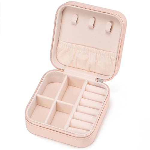 Mini Jewelry Travel Case,Small Jewelry Box,Traveling Jewelry Organizer,Portable Jewellery Storage Holder for Rings Earrings Necklace Bracelet Bangle Organizer,Boxes Gifts for Girls Women(PU-Pink)] 1 Pack