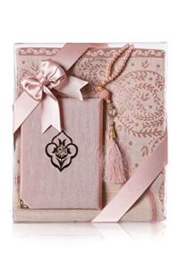 muslim prayer rug, yaseen surah pocket-size book & prayer beads set, perfect islamic gift i mawlid gift i suitable for men, women | islamic ramadan eid gifts, (1 sets, pink)