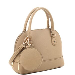 vegan leather womens girls small dome satchel bag coin purse tote handbag crossbody (2-piece set with coin purse – khaki)