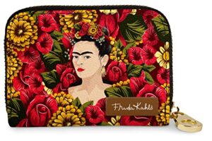 monarque rfid zippered wallet signature collection (frida kahlo rose portrait)